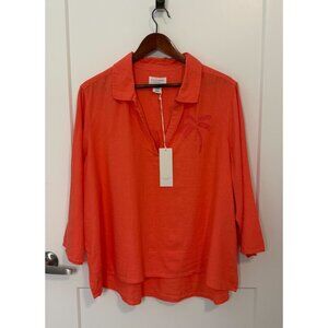 CALYPSO St. Barth Women's Sz 2X Linen Blend Blouse Tunic 3/4 Sleeves Coral NWT